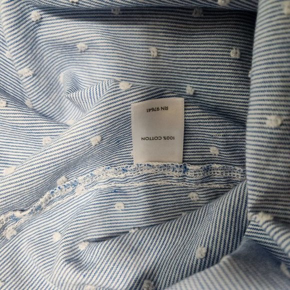 J Jill Top Womens L Blue Long Sleeve Button Up Cotton Polka Dot Embroidered - Picture 10 of 11